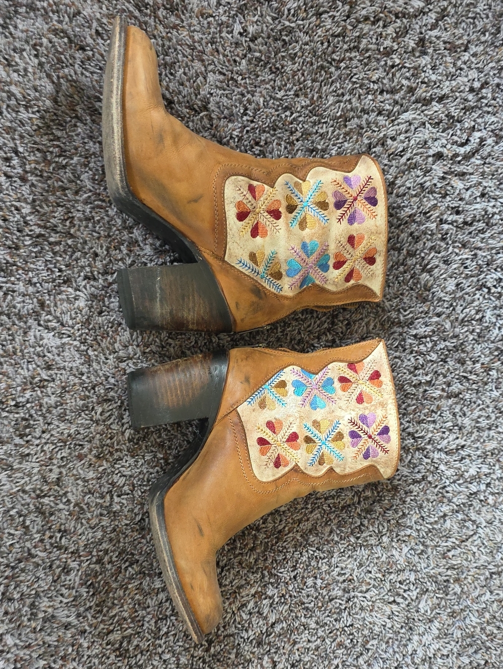 Freebird by Steven Tan Leather Ankle Boots with Multicolor Embroidery